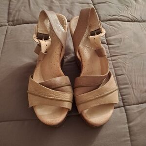 Naya Wedges Women's 7.5 Cork Woven Leather Comfort Summer Boho Coastal Beach